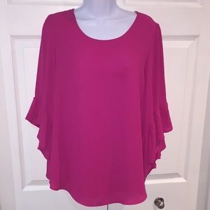 Joseph Ribkoff Ladies Pink Cascade Ruffle Flare 3/4 Sleeve Blouse Top Size 8